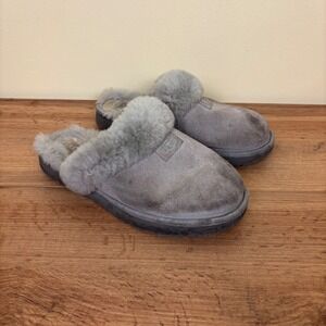 UGG Cozy Slipper In Grey Women Size 7 Suede Slip-On Mules Loungewear Comfort